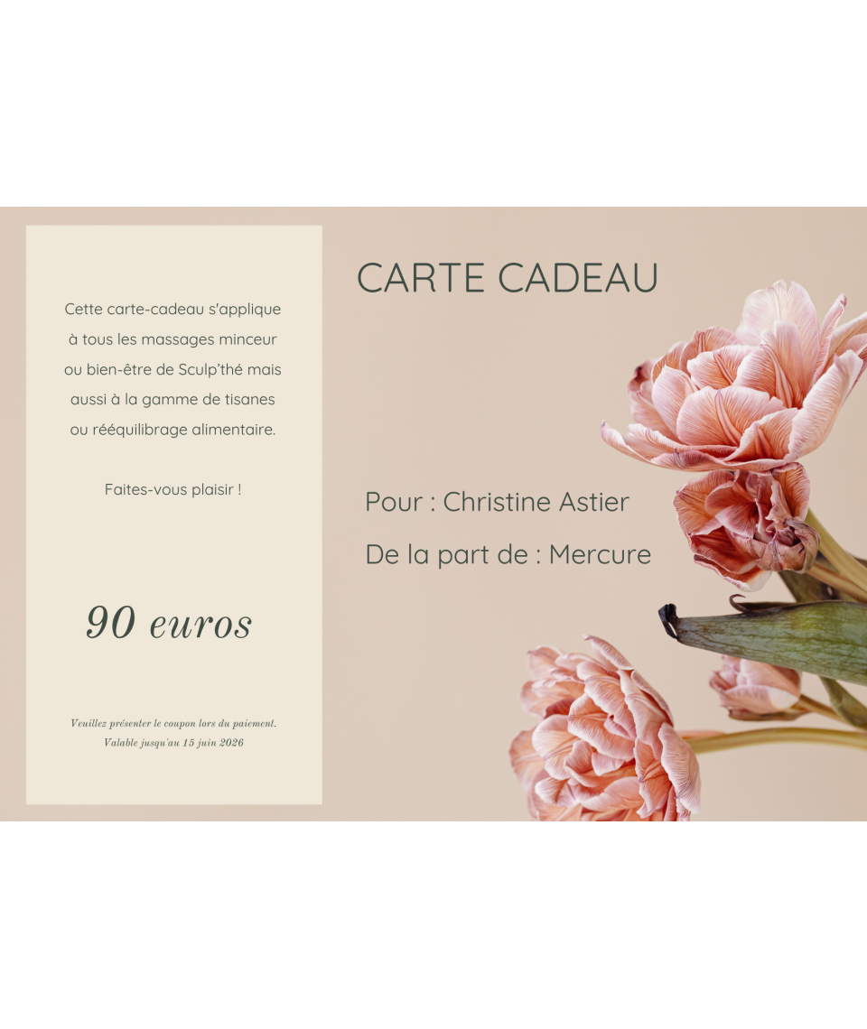 Carte cadeau 90 euros pour massage